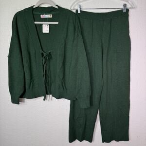 Free People Beach Solar Sweater Set Womens Small Cardigan Pant Lounge Pine Green